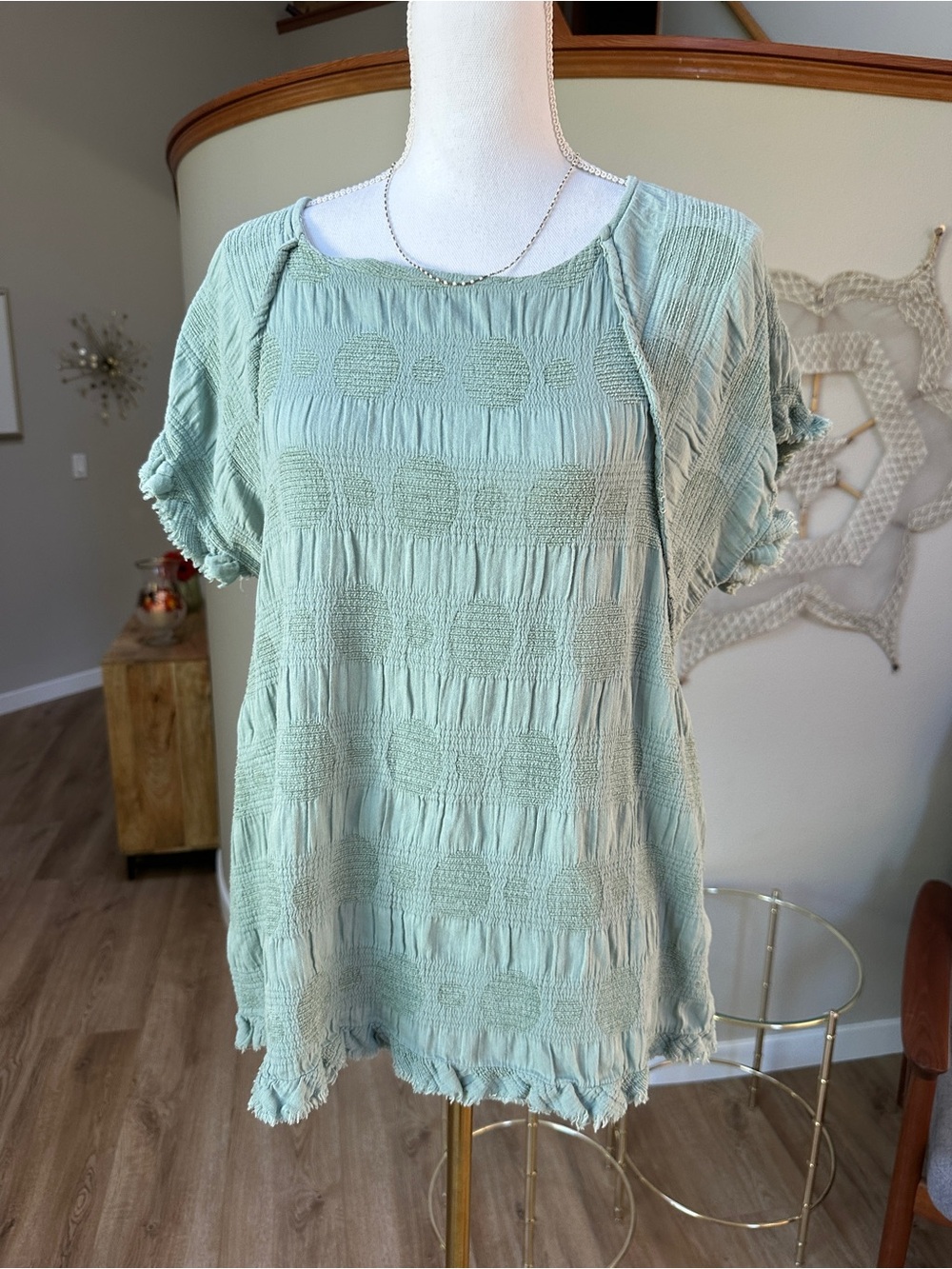 Umgee boho cotton seafoam Green Textured Short Sleeve Tunic